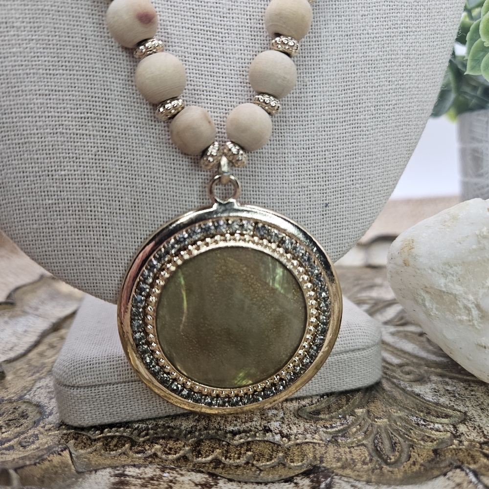 CHICOS Medallion Double-Strand Boho Necklace with Abalone Pendant - Picture 6 of 8